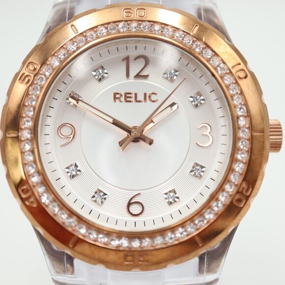 Relic by Fossil Women Watch Clear Rose Gold Tone 34mm Dial Jewel Bezel ZR11901 - Picture 6 of 16